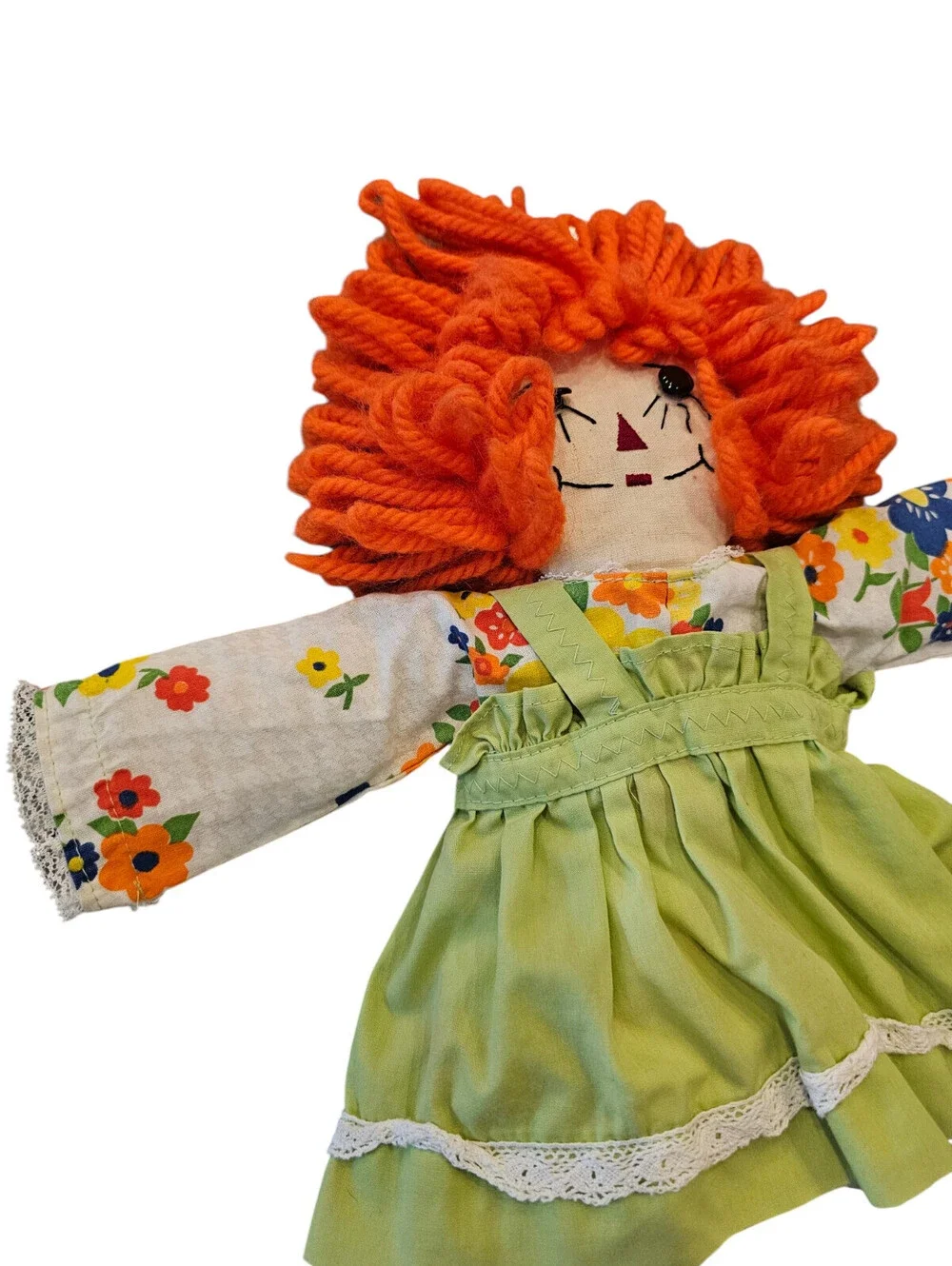 1960's Vintage Raggedy Ann Doll in Green Jumper Dress - Picture 2 of 4